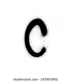 graffiti thin C font sprayed in black over white