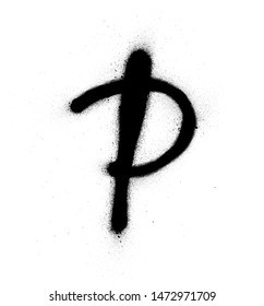 graffiti thin P font sprayed in black over white