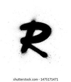 graffiti thin R font sprayed in black over white