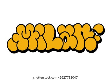 Graffiti throw-up “Milan” in bold yellow bubble letters with black outline on white background. Stylish urban street vibe perfect for posters, streetwear, and digital art projects.

