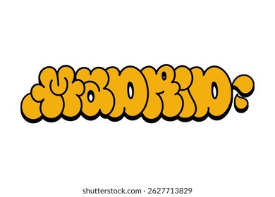 Graffiti throw-up “Madrid” in bold yellow bubble letters with black outline on white background. Energetic urban style perfect for streetwear, posters, and digital graphic design projects.
