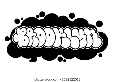 Grafite de texto "BROOKLYN" em estilo vetorial em negrito com design em preto e branco sobre fundo transparente. A vibração da arte urbana de rua, perfeita para hip-hop, cartazes ousados e projetos de grafite.