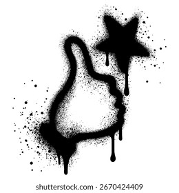 Graffiti Thumb icon sprayed with black paint with star sign isolated on white background.