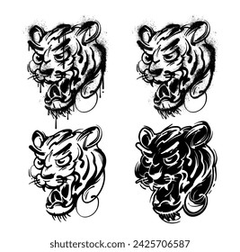 graffiti tiger heads illustrations in street art style