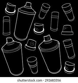 graffiti tools icon collection spray-can and cap on black