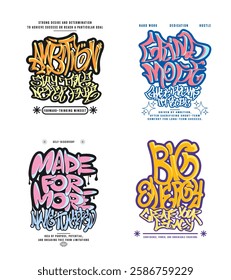 Graffiti t-shirt designs bundle. Graffiti typography set, Urban vector collection. Streetstyle graphic for print