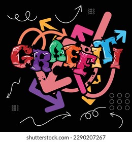 'Graffiti' typography with graffiti style and grunge effects vector illustration text art on dark background.
