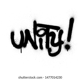 graffiti unity word sprayed in black over white