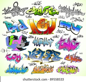 Graffiti urban art vector set