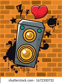 graffiti urban style poster with heart and speaker vector illustration design