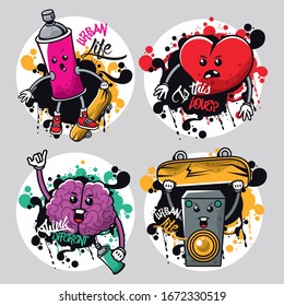 graffiti urban style poster with set icons vector illustration design