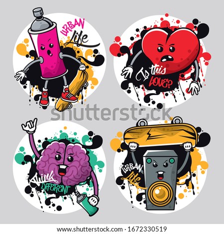 graffiti urban style poster with set icons vector illustration design