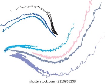 Graffiti vector abstract with transparent background and curved lines. Multicolored strokes of paint.