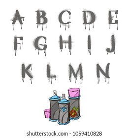 Graffiti vector alphabet, font isolated on white background.