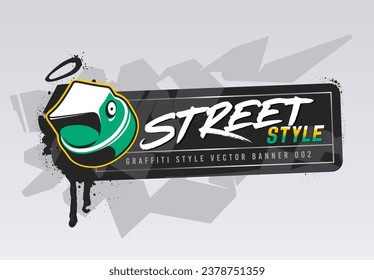 Graffiti Vektorbanner-Design mit Spritzlackverschluss. Horizontale Banner-Vorlage mit Kopienraum. Abstraktion im wilden Stil auf dem Hintergrund. 