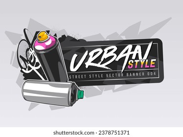 Graffiti vector banner design with spray cans. Horizontal banner template with copy space. Wild style abstraction on background. 