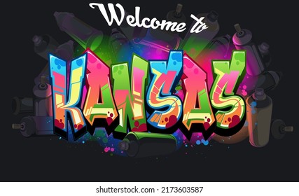 Graffiti Vector Design - Welcome to the State of Kansas....Each object are grouped so you can rearrange your design with ease. Perfect for your next project.