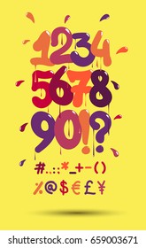 Graffiti Vector Font Numbers & Symbols On A Yellow Background