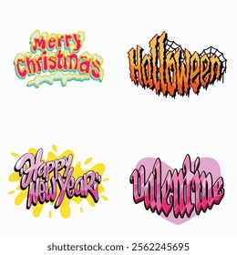 graffiti vector tagging letter word text street art mural hand draw merry Christmas, halloween, happy new year, valentine