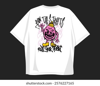 Graffiti vector t-shirt design for print, Street style graphic t shirt for apparel. Graffiti style, street art. Urban t shirt design for print on demand, Clothing design for merch. Graffiti quotes