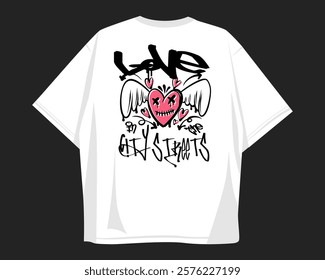 Graffiti vector t-shirt design for print, Street style graphic t shirt for apparel. Graffiti style, street art. Urban t shirt design for print on demand, Clothing design for merch. Graffiti quotes