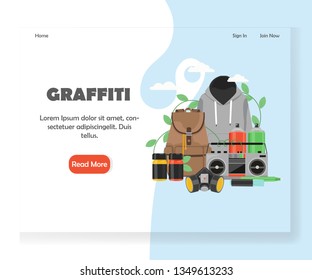 Graffiti vector website template, web page and landing page design for website and mobile site development. Street art making, graffiti supplies concept.
