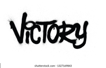 graffiti victory word sprayed in black over white