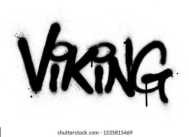 graffiti viking word sprayed in black over white