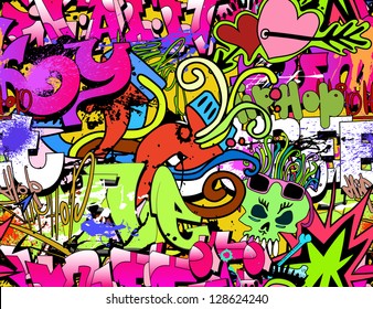 Graffiti wall art background. Hip-hop style seamless texture pattern