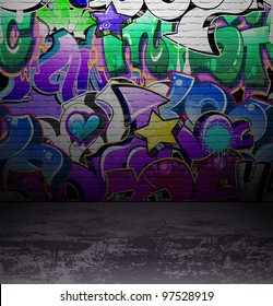 Fondo de paredes de graffiti, diseño vectorial de arte urbano