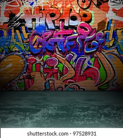 Graffiti wall background, urban street grunge art vector design