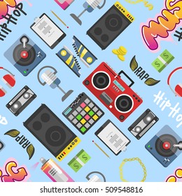 Graffiti wall hip hop pattern underground music symbols vector