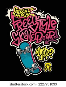 graffiti wall and skateboard vector design for t shirt