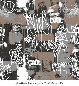 Graffiti Wall Tags Seamless Pattern, Street Art Design