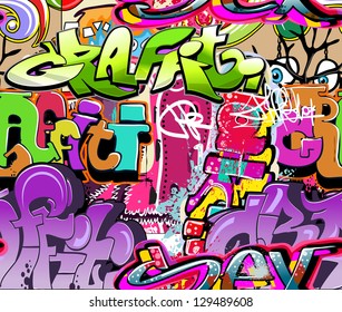 Graffiti wall. Urban art vector background. Seamless hip hop texture