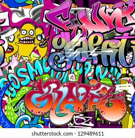 Graffiti wall. Urban art vector background. Seamless hip hop texture