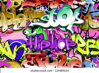 Graffiti wall. Urban art vector background. Seamless hip hop texture