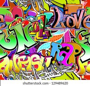 Graffiti wall. Urban art vector background. Seamless hip hop texture