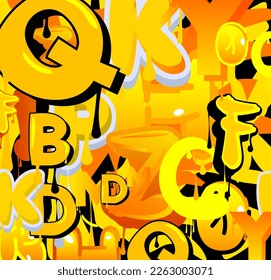Graffiti wallpaper with gradient geometric abstract modern street art shapes. Vector background decoration performed in urban painting style.