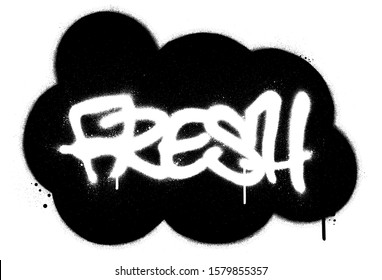 graffiti white fresh word in a black cloud sprayed over white