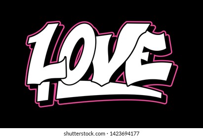 Graffiti white inspiration LOVE for decorative lettering vandal street art free wild style on the wall city urban illegal action by using aerosol spray paint. Underground type vector illustration.