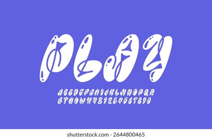 Graffiti white italic font, comic alphabet in the street art style, funky narrow letters and numbers, vector illustration 10EPS