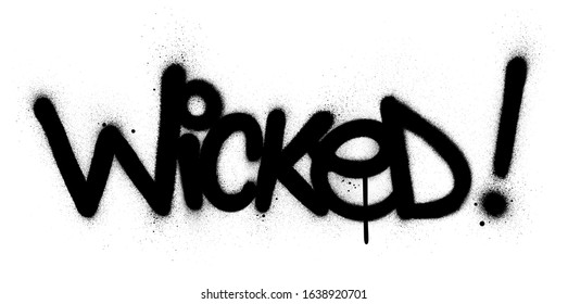 graffiti wicked word sprayed in black over white