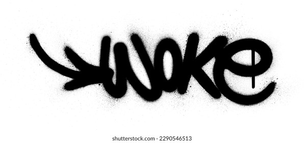 graffiti woke word sprayed in black over white