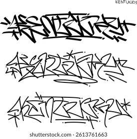 Graffiti word "Kentucky" written with black marker, black paint on white background. USA state. Vector graphics.