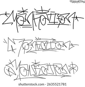 Graffiti word tag 2 "Manhattan". Written in black marker with smudges.