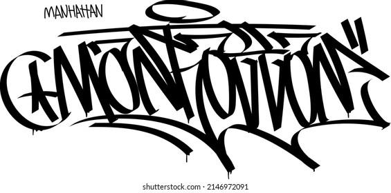 Graffiti word tag "Manhattan". Written in black marker with smudges.