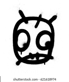 Graffiti worried emoji sprayed in black on white