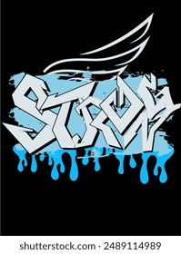 Graffiti escrito en elegante azul brillante