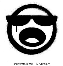 graffiti yelling emoticon with sunglasses in black over white